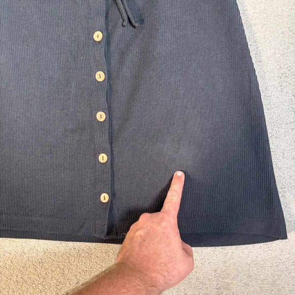 FP Beach Black Ribbed Mini Dress Size L Button Front Cutout Tie Neck Free People - Picture 6 of 12